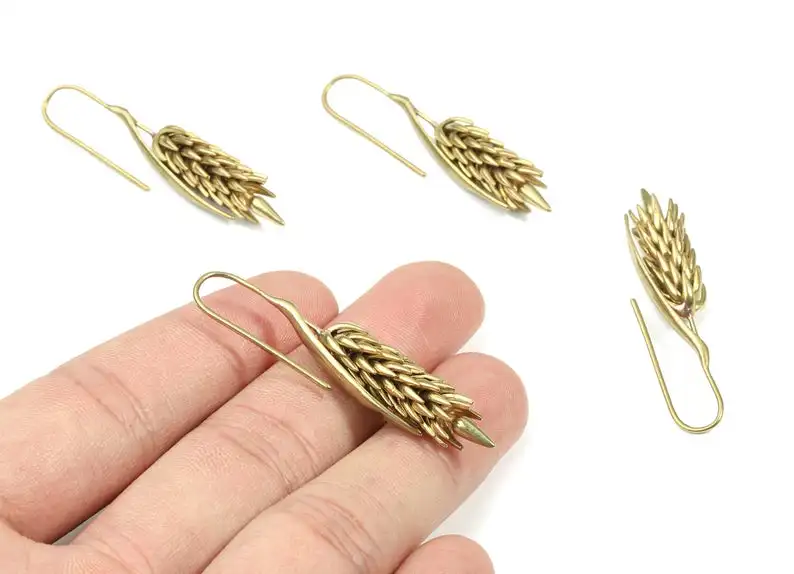 

Brass Spikes Earring Wire - Raw Brass Wheat Earring Hook - 2Pcs/Lot - Jewelry Supplies - 45.76x10.69x8.36mm - PP3326