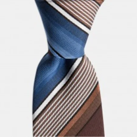 

Brown blue white striped silk tie 67825562