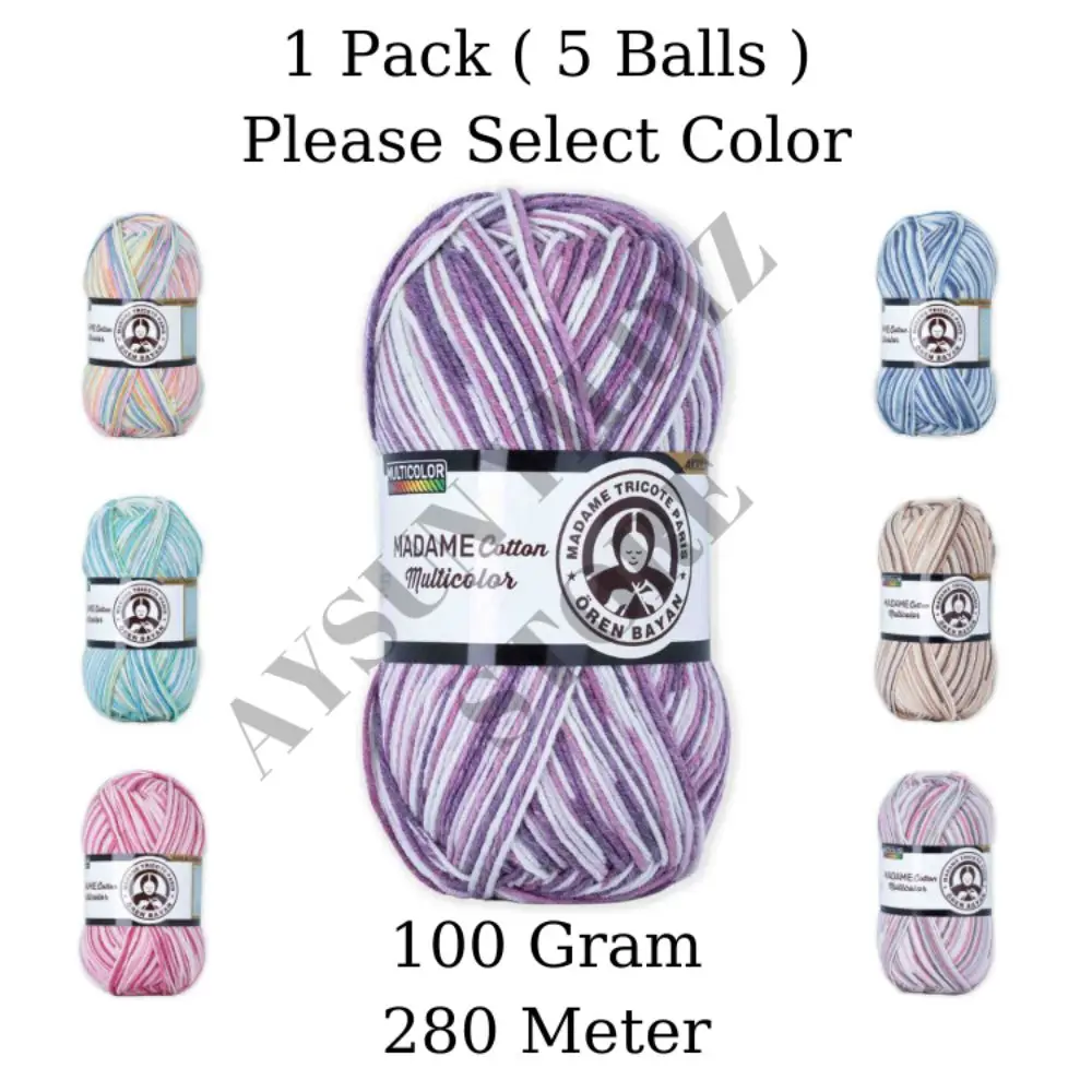 1 Pack ( 5 Balls ) Madame Tricote ( Oren Bayan ) Madame Cotton Multicolor Batik Hand Knitting  Yarn Paris Crochet Tool Kit