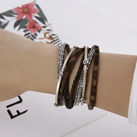 high quality women punk leather bracelet fashion elegant multilayer wide wrap rhinestone bracelet for friendship jewelry gifts
