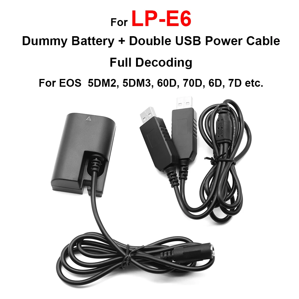 

DR-E6 LP-E6 Dummy Battery DC Coupler + Double 5V 2A USB Power Cable Full Decoding for Canon 5DM2, 5DM3, 60D, 70D, 6D, 7D etc.