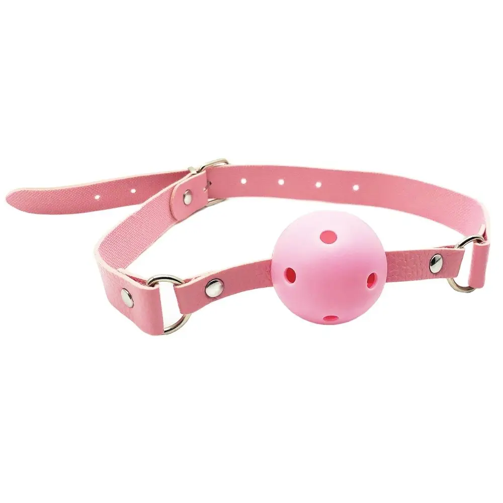Розовый кляп-шарик на регулируемом ремешке с кольцами для БДСМ игр аксессуар