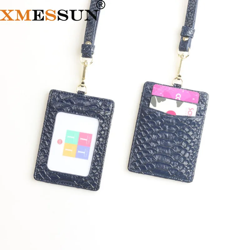 

XMESSUN 2022 New Embossed Snake Pattern Lanyard Card Holder For Men Women ID Card Holder Leather Monogrammed Letters