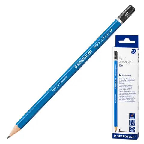 Карандаш чернографитный STAEDTLER ПРЕМИУМ (Германия) 1 шт. &quotMars Lumograph&quot 4H без резинки