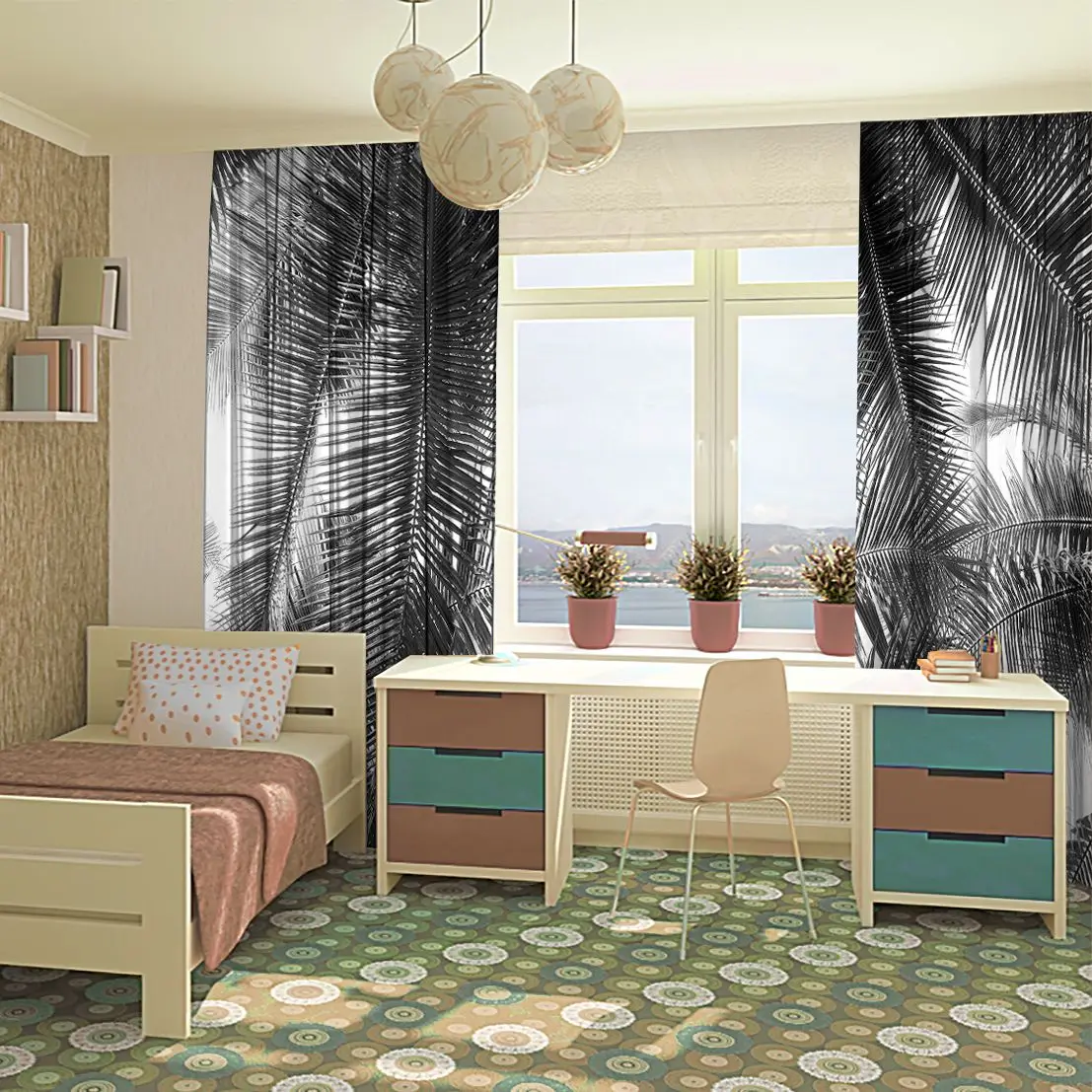 Занавеска с листьями пальмы тропические пейзажи остров природа романтический