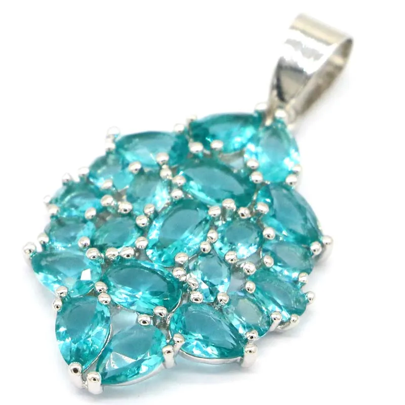 38x22mm SheCrown Elegant Created Rich Blue Aquamarine Silver Pendant for Women CZ Bridal Jewelry Hot Selling | Украшения и
