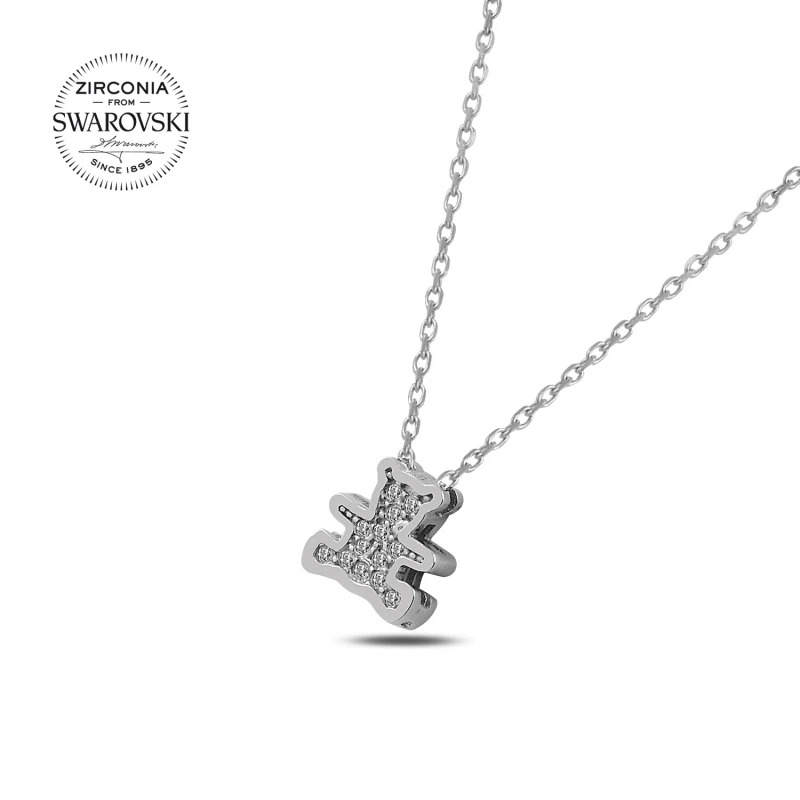 

Silver 925 Sterling Swarovski Zirconia Cubic Zirconia Teddy Bear Necklace