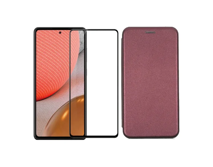 Выгодный комплект 2 в 1 для Xiaomi redmi 9C: чехол книжка иск. кожа бордовый + защитное