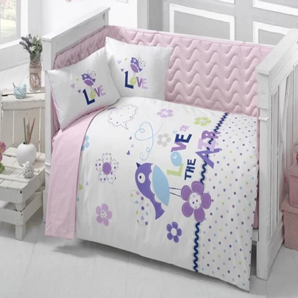 Made in Turkey BIRD Infant Baby Crib Bedding Bumper Set For Boy Girl Nursery Cartoon Animal Baby Cot Cotton Soft Antiallergic