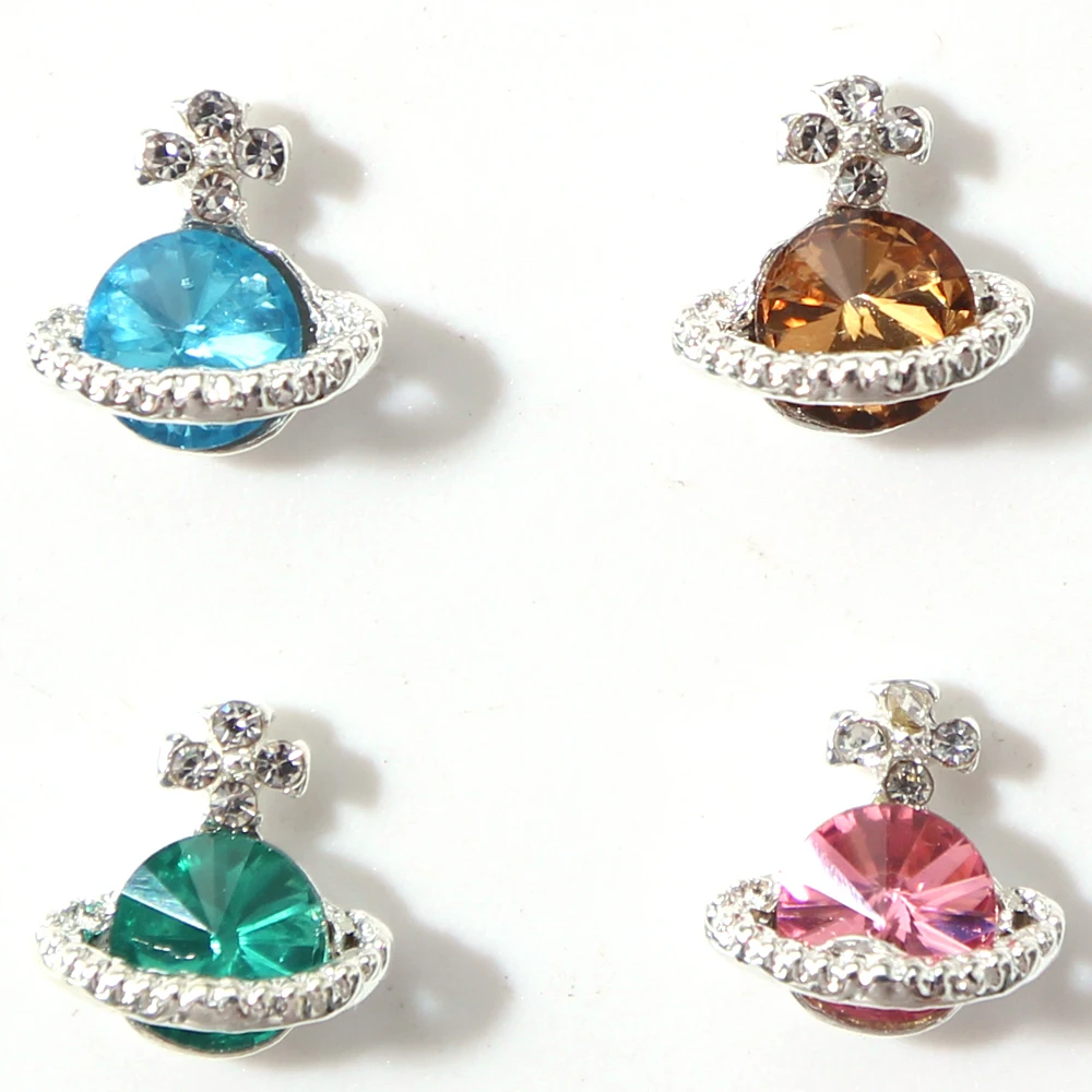 

100pcs/bag Crystal Planet Nail Art Decorations 4 Color Alloy Rhinestone Metal Accessories 10*10mm Stone Manicure Gems GLASS FC#5