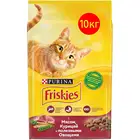 Сухой корм Friskies для взрослых кошек, с мясом, курицей и полезными овощами, Пакет, 10 кг