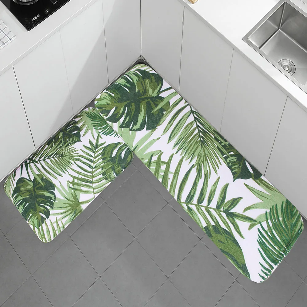 

Leaf Print Polyester Mat Thicken Water Absorption Non-slip Bathroom Kitchen Door Rectangle Plain Functional Rugs Accessories