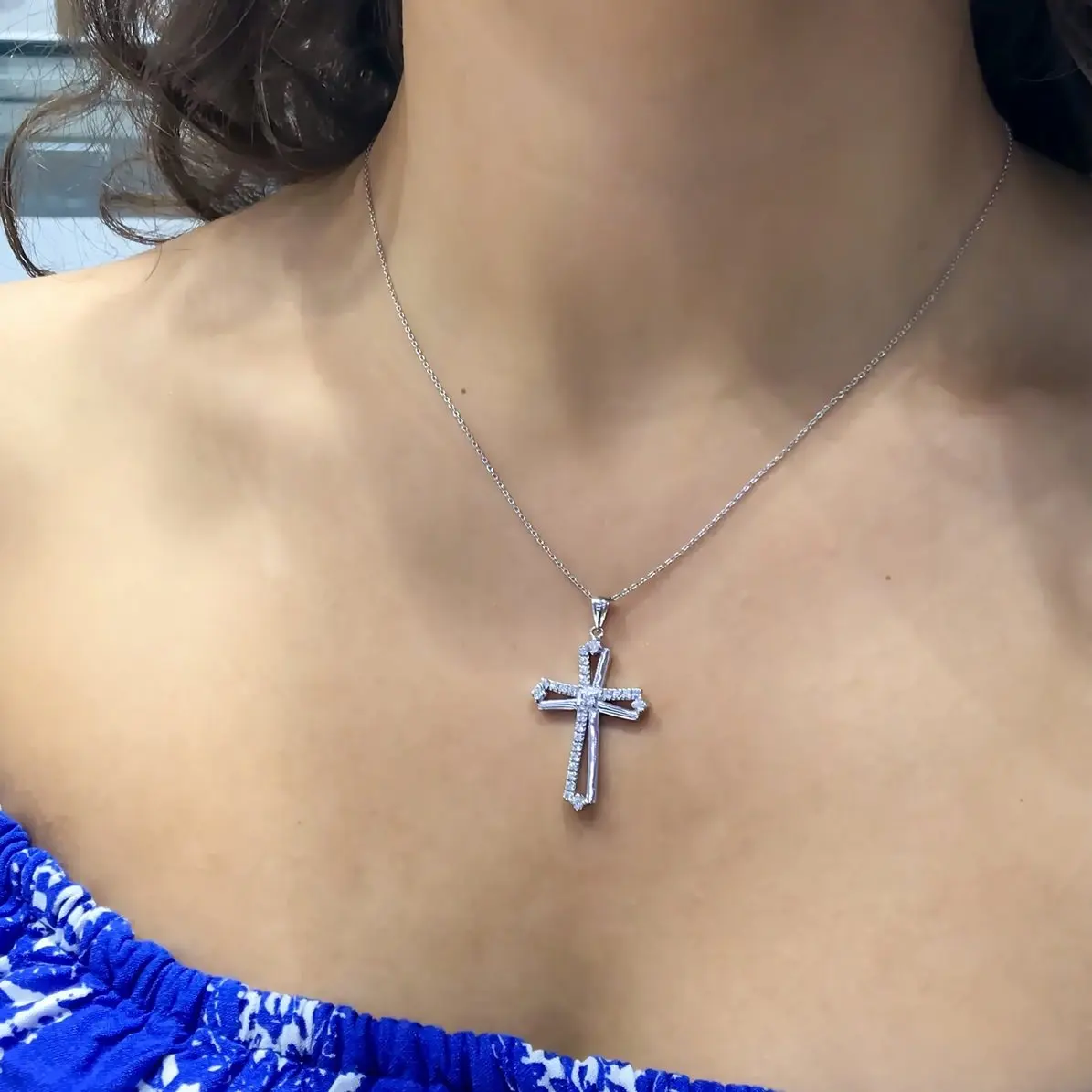 

Stone Silver Crucifix Cross Necklace