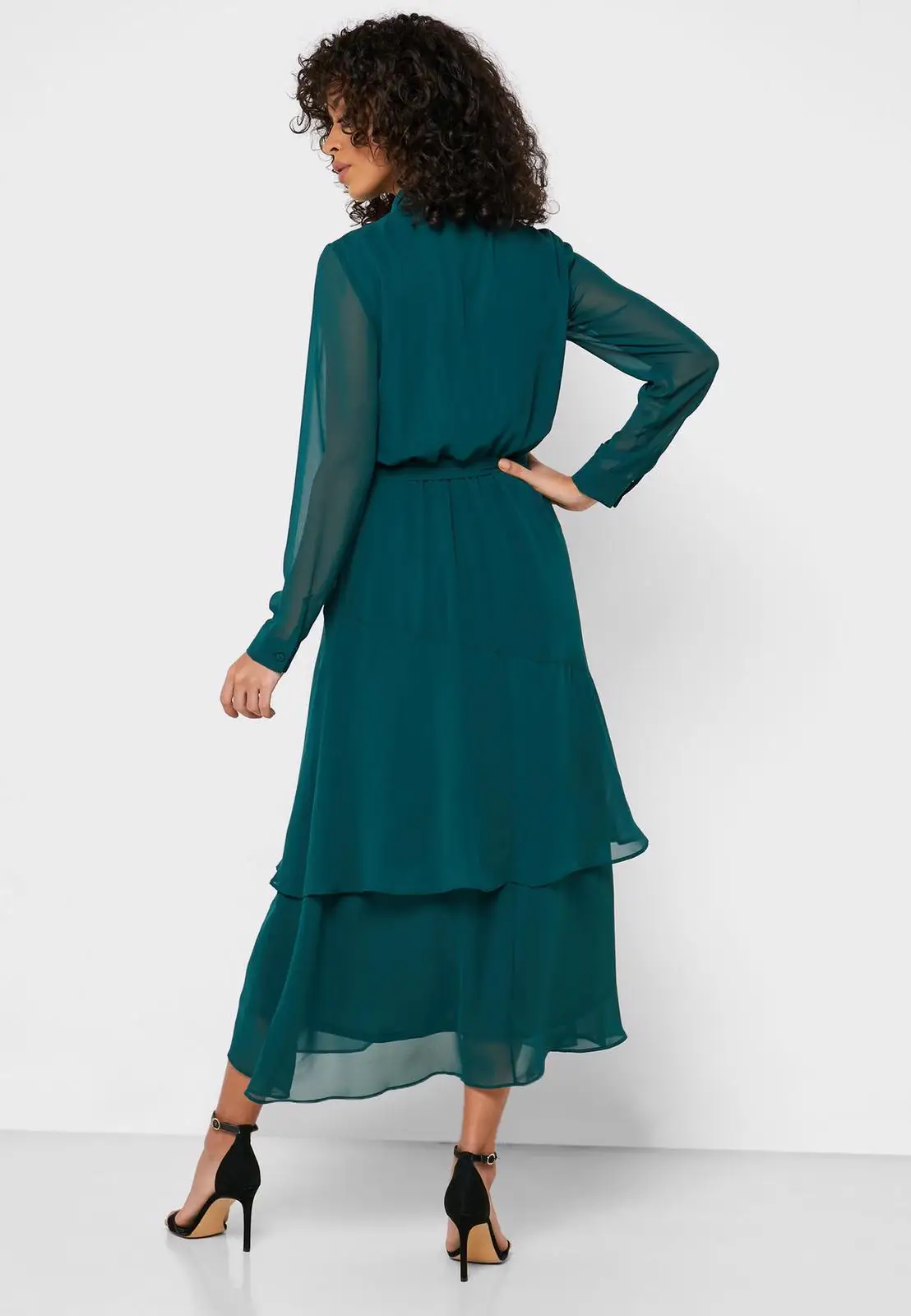

PYRO Women Dress Long Sleeve Shirt Collar Buttoned Front Waist Belted Long Sleeve Lined Chiffon Casual Fashion