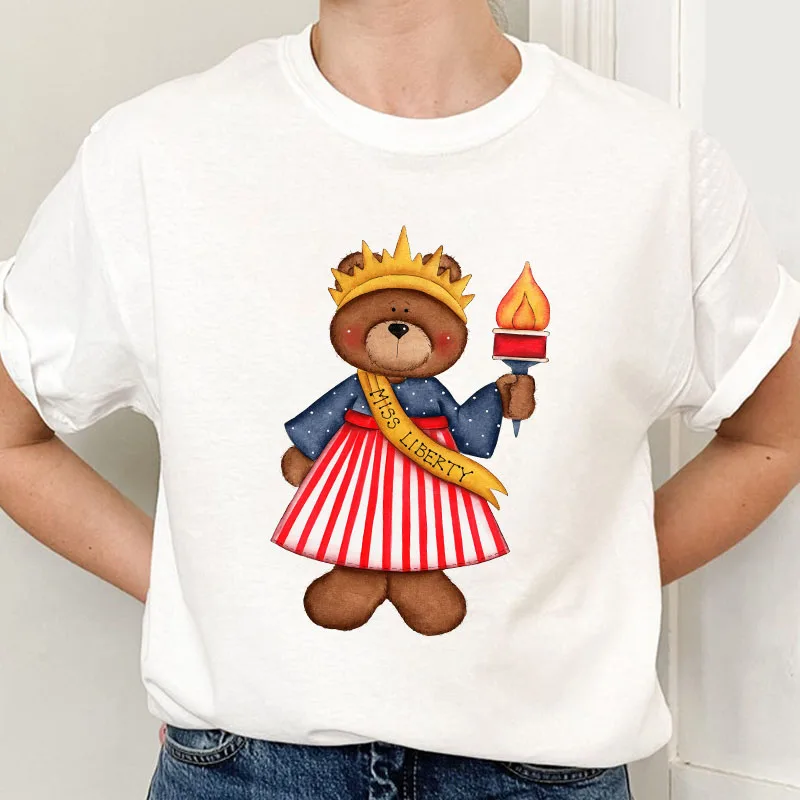 

Torch Little Bear T-shirts Lady O-Neck Short Sleeve Unisex Student Cartoon Print Harajuku Women Clothing Oversized T-Shirt S-4XL