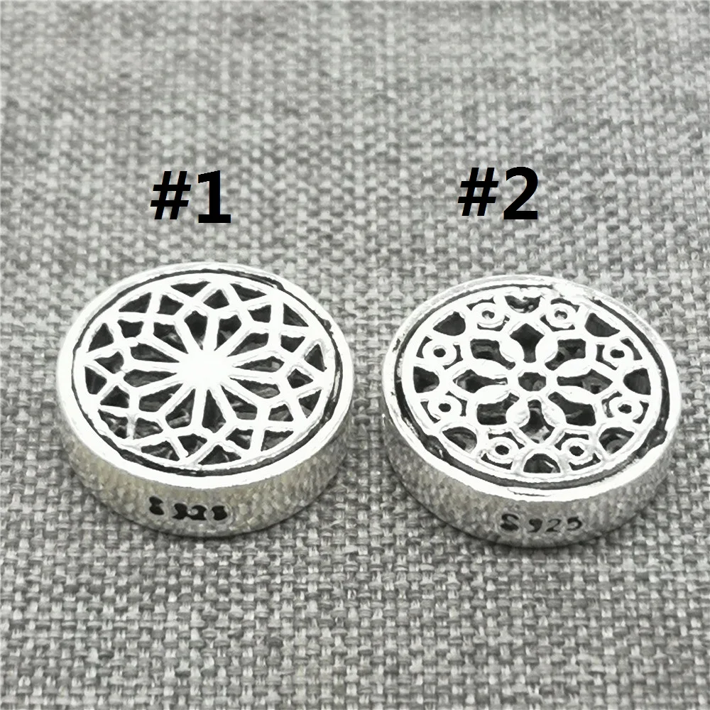 2pcs of 925 Sterling Silver Life Flower Beads 2-Sided Flat Round Spacer for Bracelet Necklace