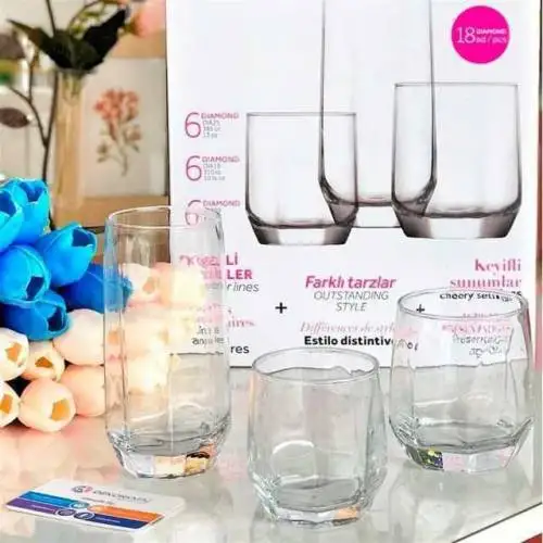 

18 Piece Soft Drink Glass Set Glass Crystal Water Cup Whiskey Glass Soft Drink Beverage Decor Gift for Home Kitchen Guest