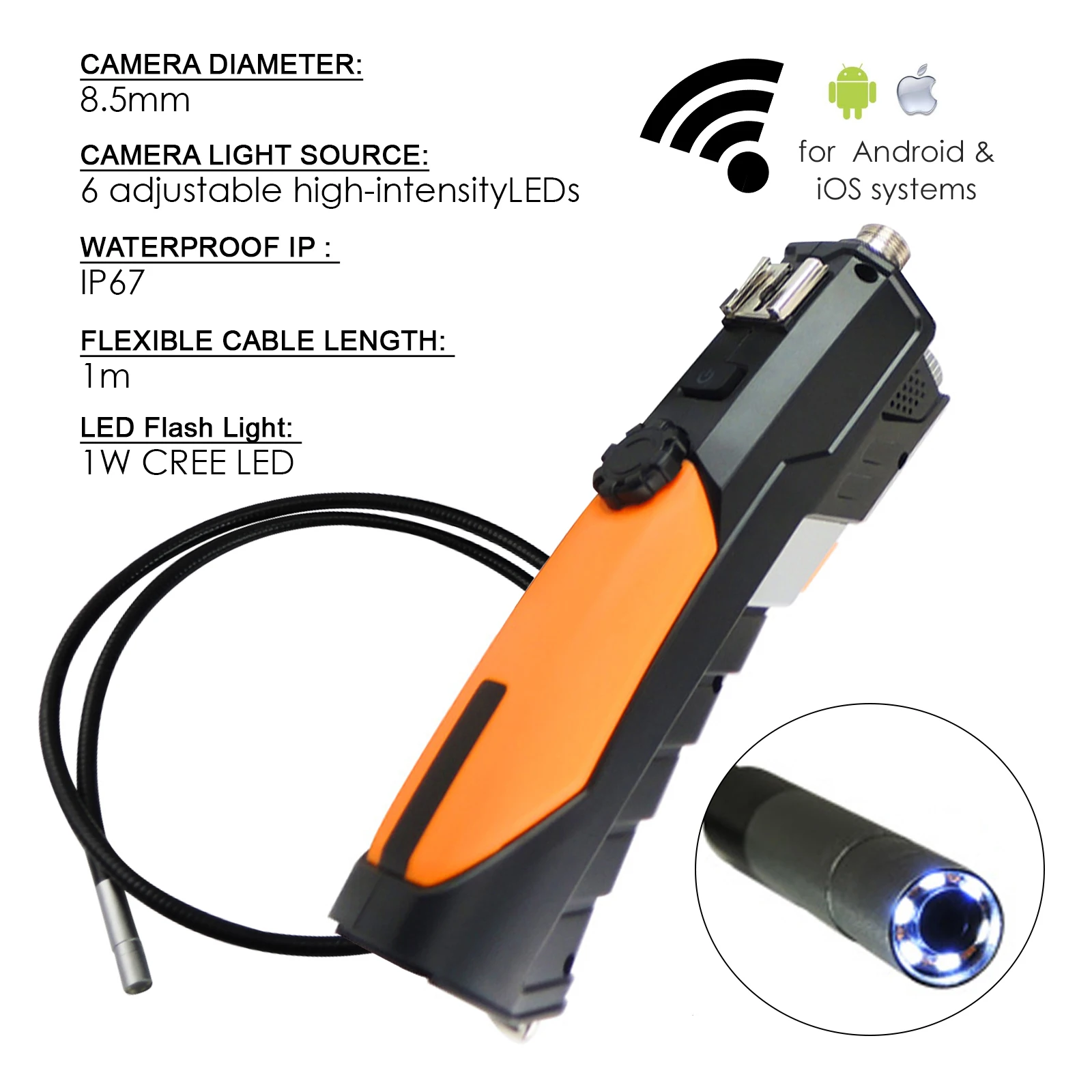 Инспекционная камера 8 5 мм бороскоп Snakescope водонепроницаемый iPad IPhone iOS Android WiFi HD
