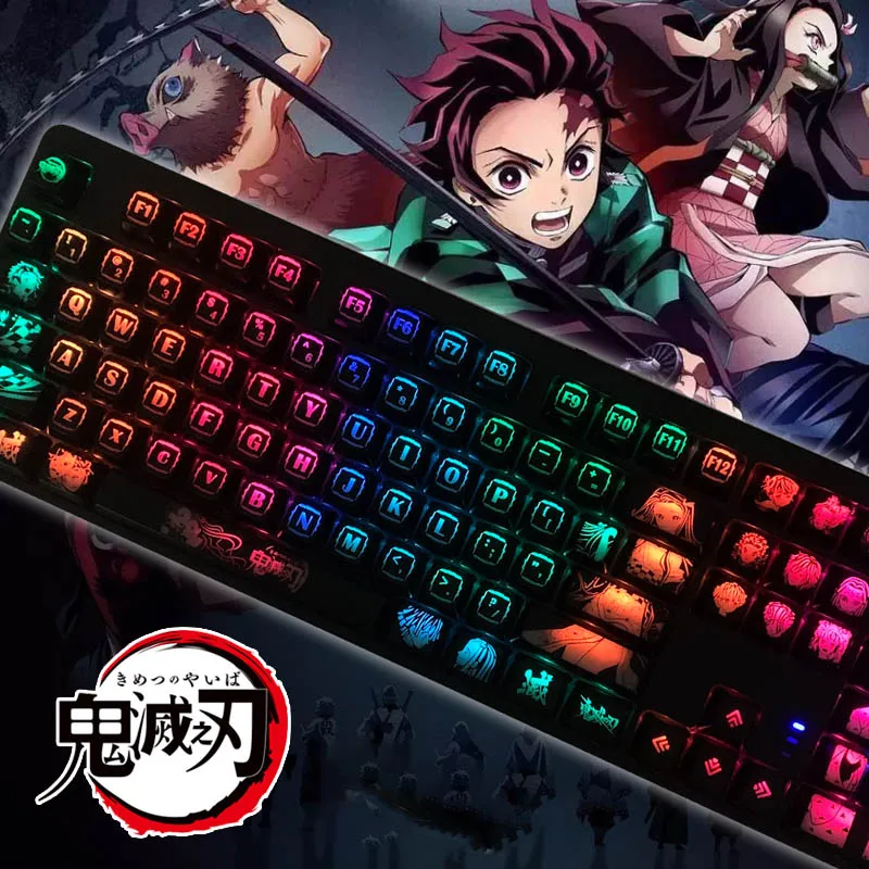104 tuşları Anime keycaps iblis Slayer arka ışık anahtar kapağı MX anahtarı için