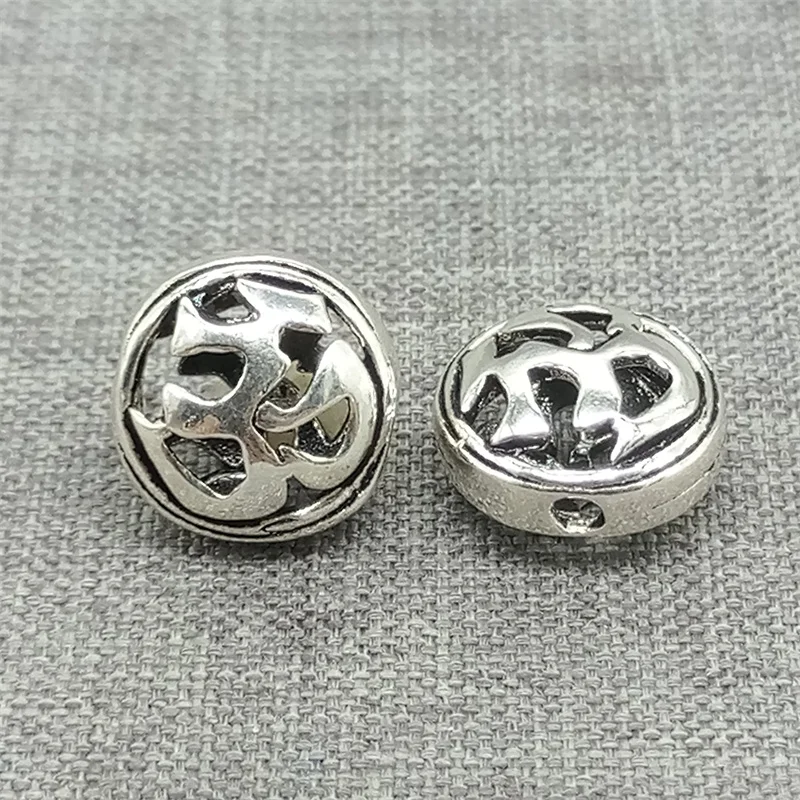 2pcs of 925 Sterling Silver OM Beads UFO Saucer Shape for Yoga Bracelet Necklace