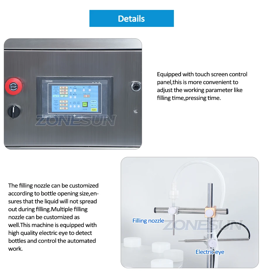 ZONESUN ZS-AFC1C Magnetic Pump Reagent Tube Plastic Ampoule Small Bottle Rotary Liquid Filling And Cap Pressing Machine