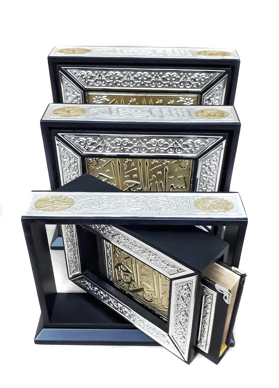 925 Sterling Micron Silver Plated Quran Wooden Box Gifts Hand Made High Quality Muslim Book Set Islamic Luxury decoration 02
