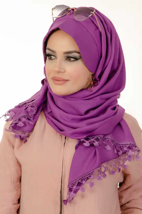 

2021 New Season Turkey-India Lacy Hat Shawl Scarf Solid Color Islamic Hijab Muslim Hijab Luxury, Fashion Women elegant Design