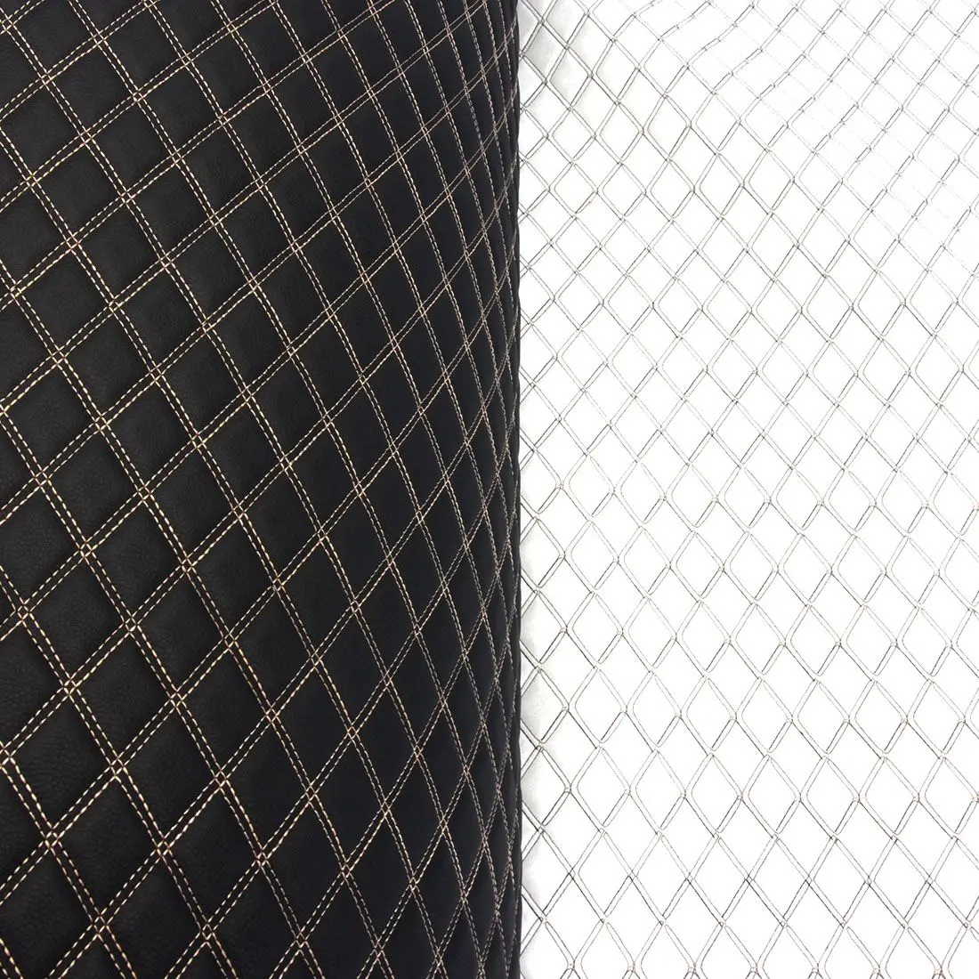 Экокожа стеганная для авто чехлов салона мебели черная Двойной Ромб Бежевый 7мм