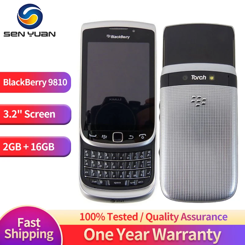 

Original BlackBerry Torch 9810 3G Mobile Phone 3.2'' 5MP 768MB RAM 8GB ROM WiFi QWERTY Keyboard BlackBerryOS CellPhone