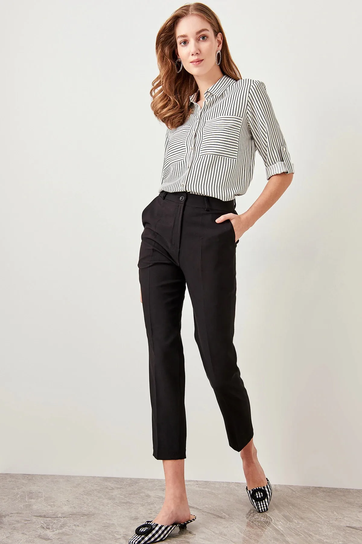 Trendyol базовые черные формальные брюки/офисные женские брюки TWOSS19ST0038