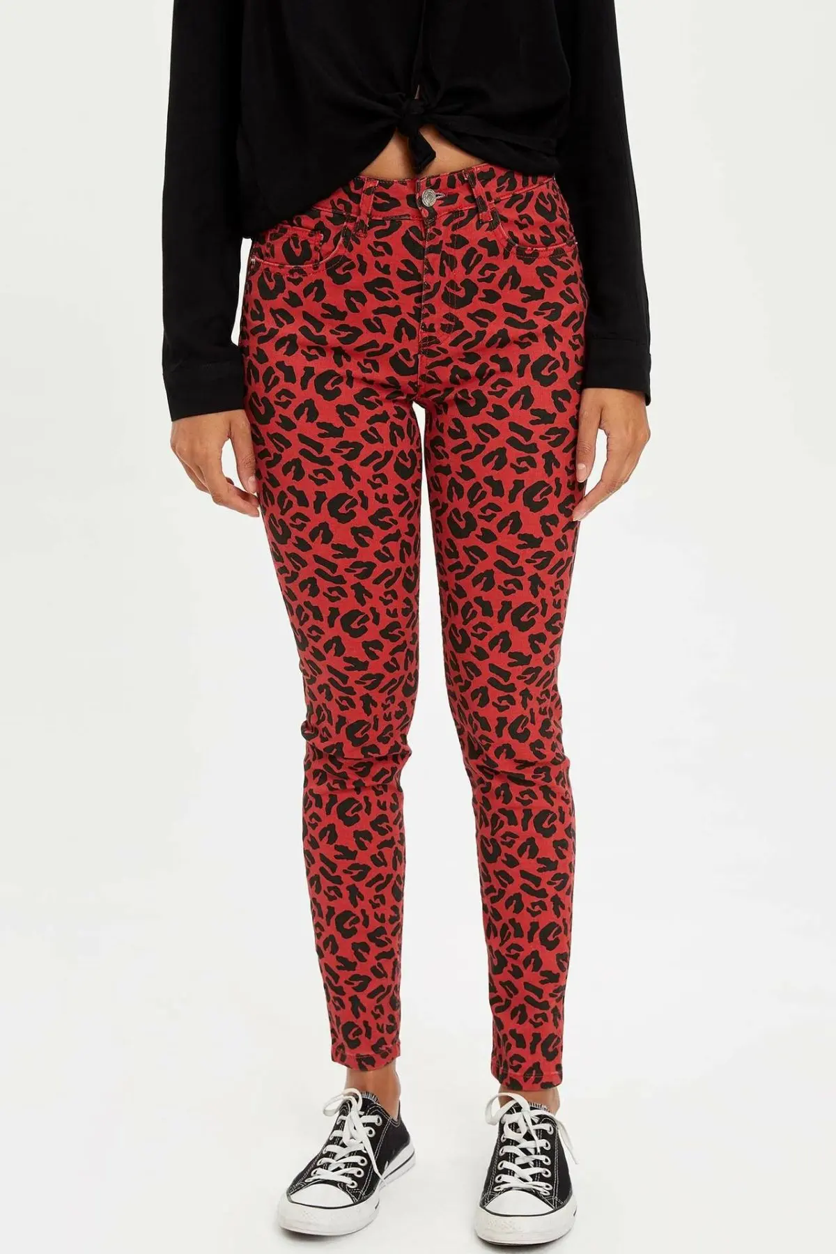 DeFacto Брендовые женские леггинсы брюки леопардовые с пуговицами высокая