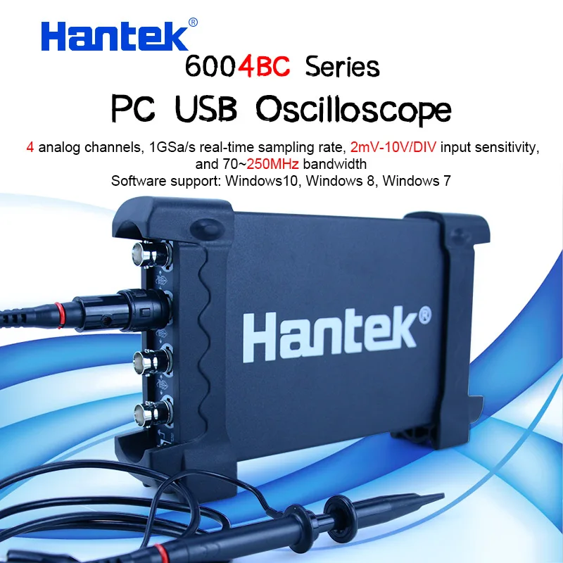 

Hantek USB Oscilloscope kit 4CH analog channels 1GSa/s 70MHz 100MHz 200MHz 250MHz PC Oscilloscope support Winows 7 8 10