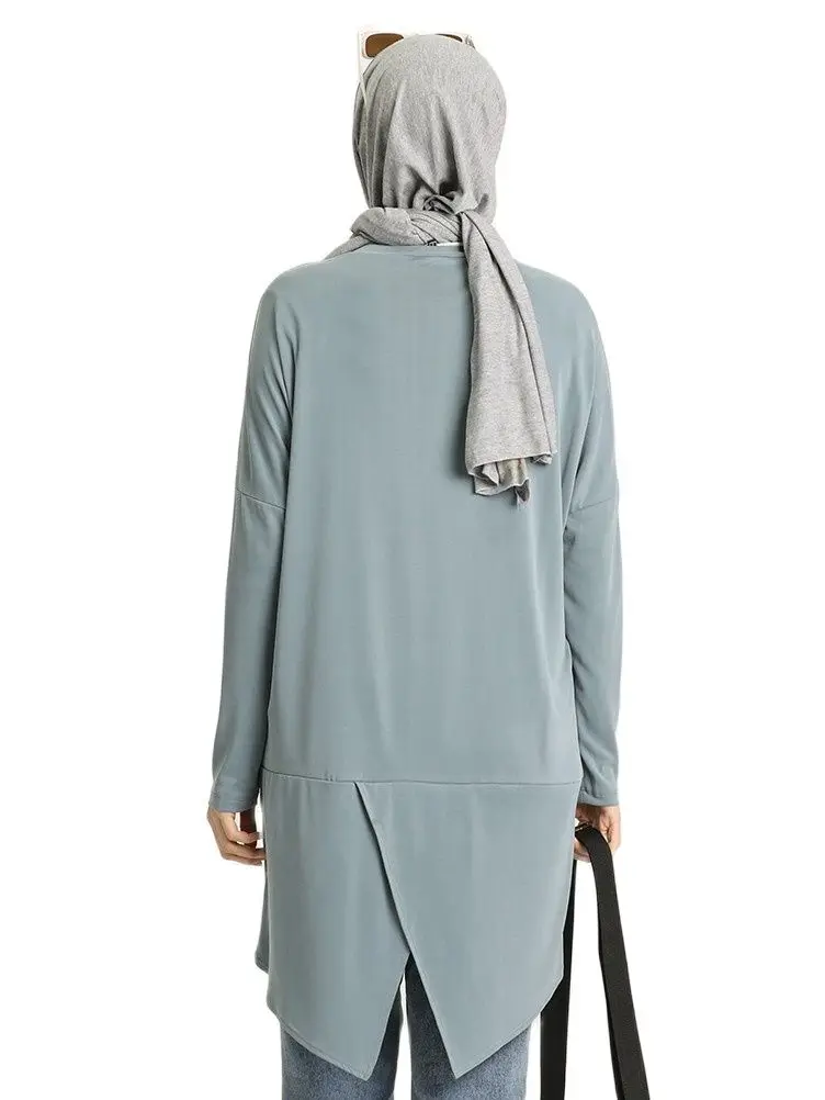 

Modal Fabric Asymmetrical Tunic Women Muslim Fashion Long Sleeve Zero Collar Elegant Casual Hijab Viscose Styl Seasonal Shabby