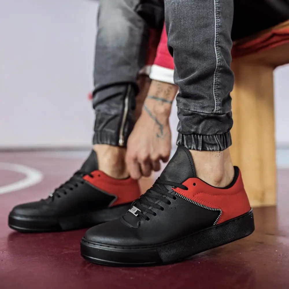 

MP099 New Season Red Black Sports Men's Shoes Artificial Leather 2021 Season Stitched Comfortable Sole Shoes