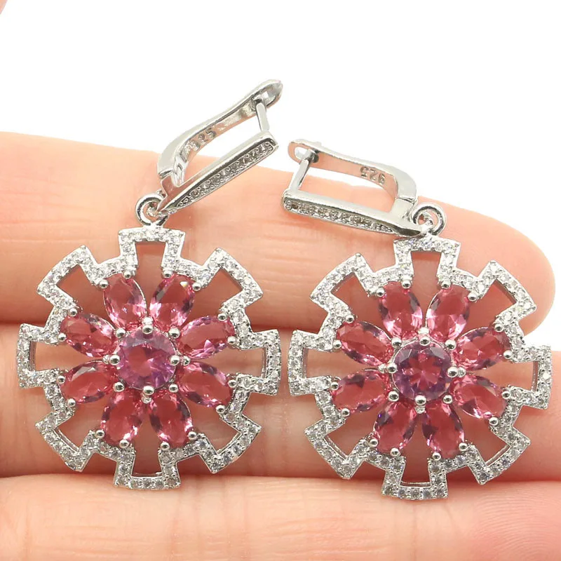 Комплект ювелирных изделий из фиолетового танзанита и розового турмалина с