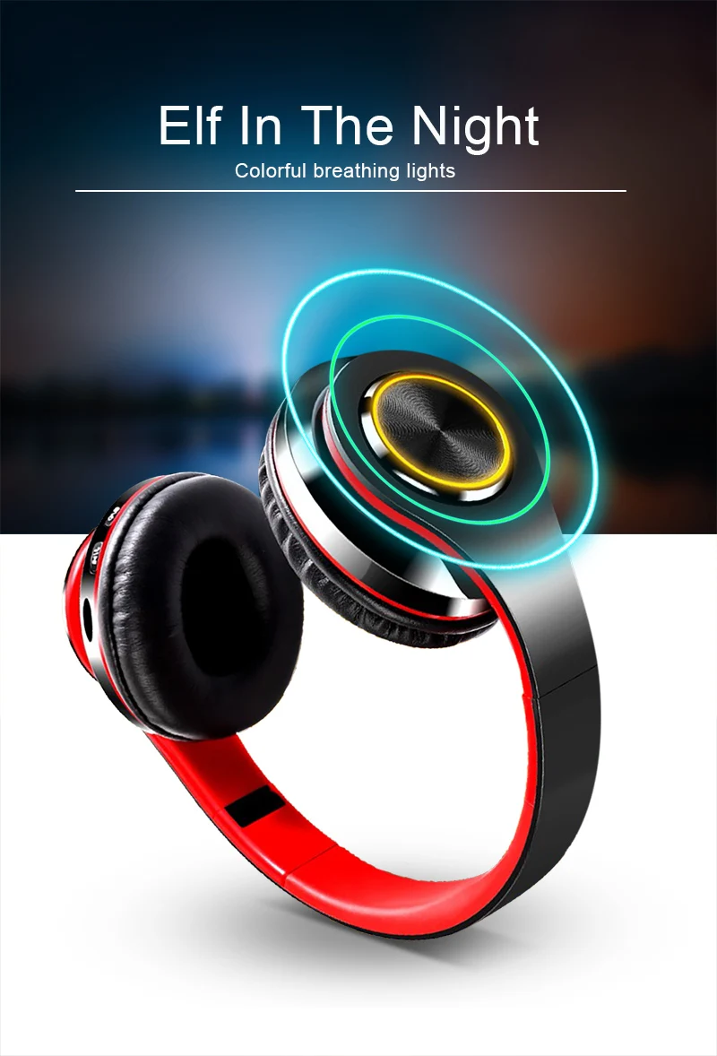 HiFi Bluetooth наушники складной светодиодный свет беспроводные стерео наушники с микрофоном/TF карты водонепроницаемые игровые гарнитуры