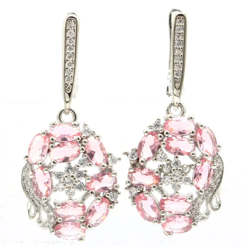 

35x17mm Gorgeous Created Pink Morganites White Cubic Zircon For Sister Silver Earrings Fashion Eye Catching