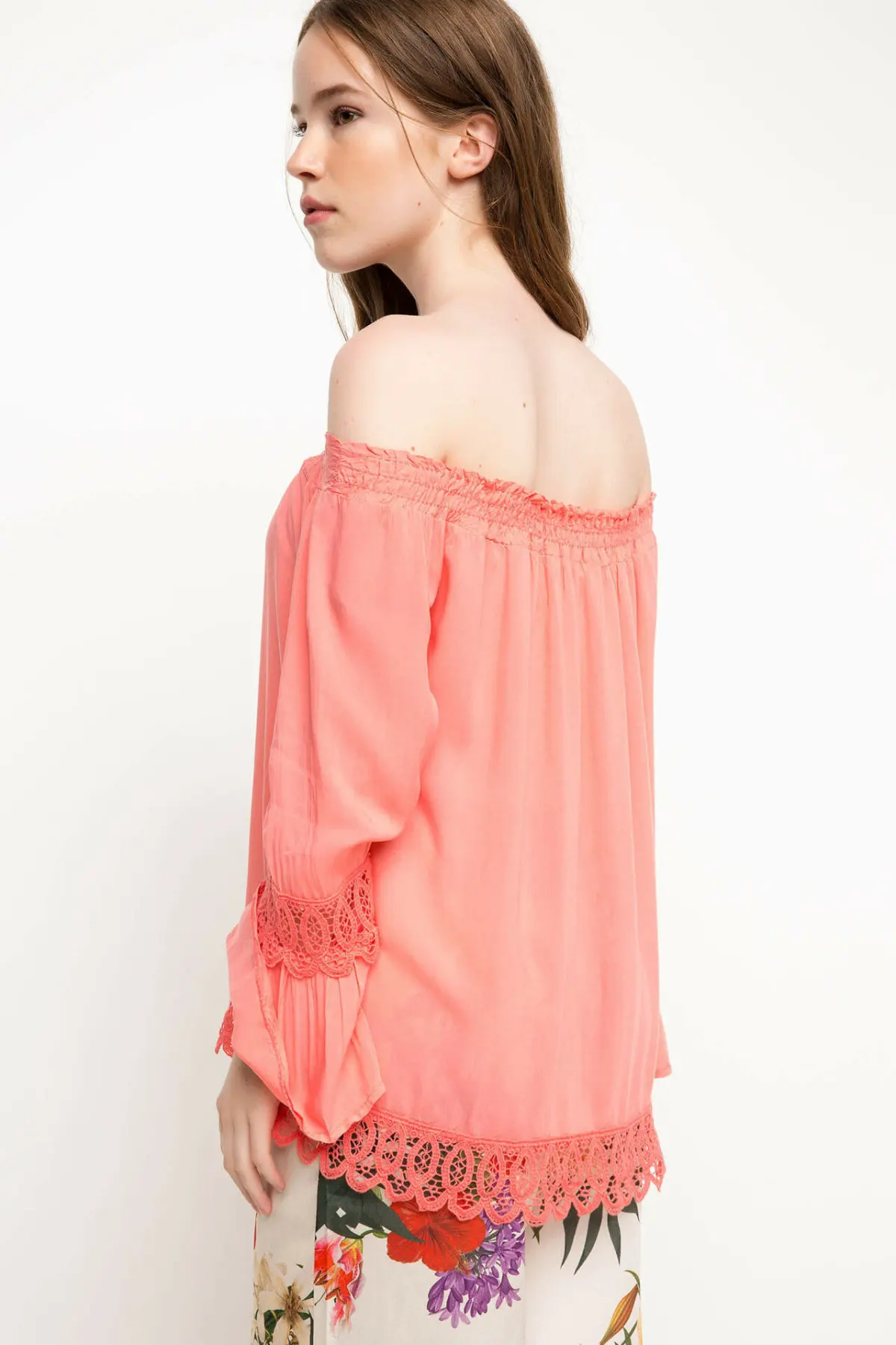 DeFacto женская сексуальная модная кружевная рубашка с открытыми плечами и