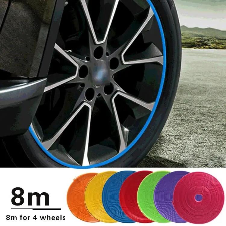 

Hot 8M/Roll Car Wheel Rims Protector Decor Strip Rubber Moulding Rimblades Car Vehicle Rim Sticker Color Tire Guard Line Styling