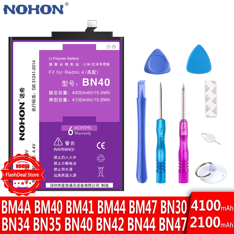 Оригинальный аккумулятор NOHON для Xiaomi Redmi 4 6 Pro 3 3S 4X 4A 5A 5 Plus 2 BM47 BM4A BN30 BN34 BN35 BN40 BN42 BN44 BN47