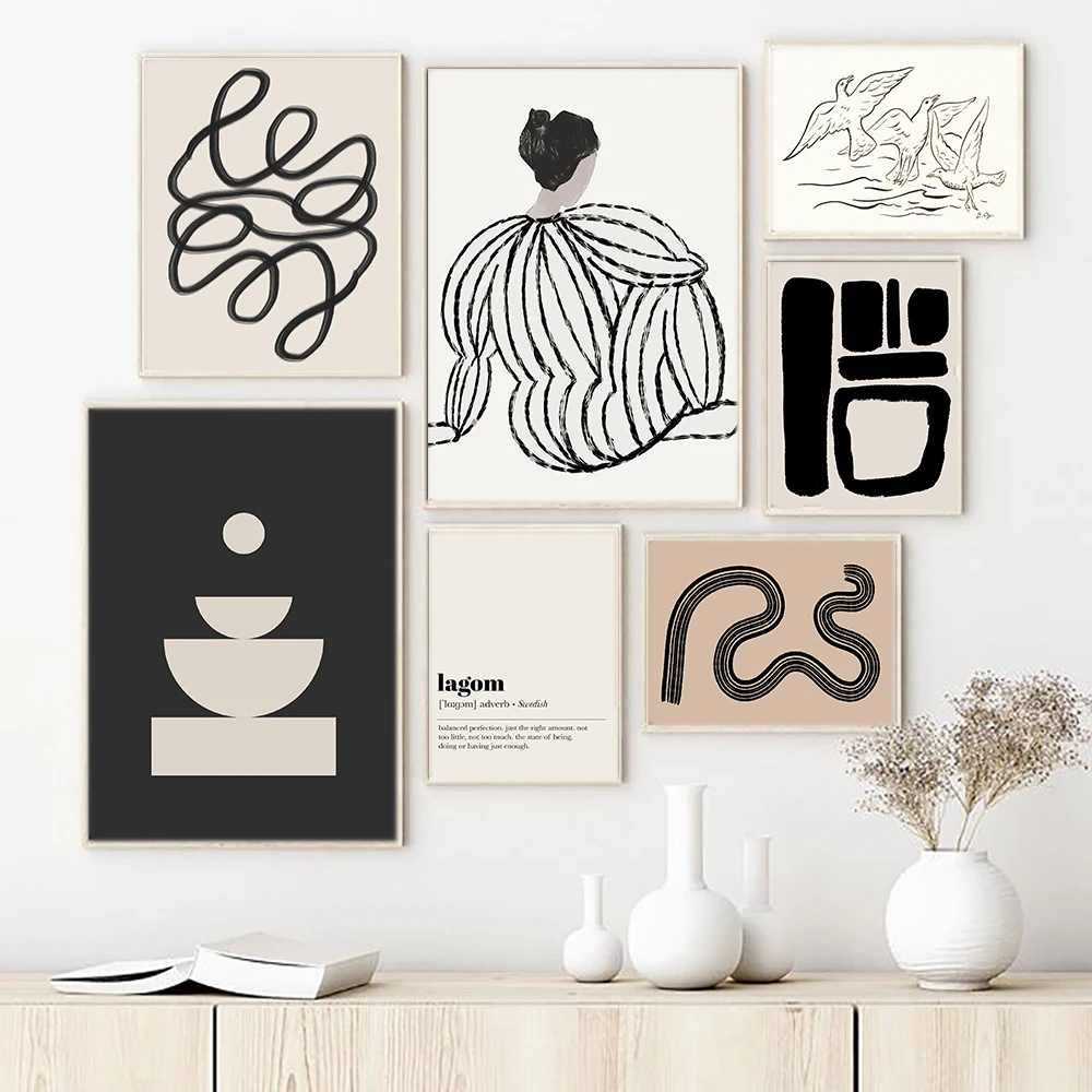 

Trendy Abstract Canvas Painting Black Geometric Drawing Line Quote Wall Art HD Poster and Print for Living Room Home Decoration