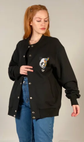 

Black Panda Print College Jacket 2021 Women Fashion Outwear %100 Cotton