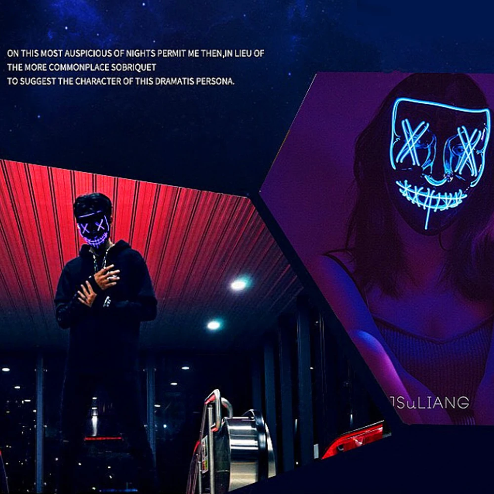 

Dropshipping Led Mask Halloween Glowing in Dark Scary Party Masquerade Mask Festival Skull Mascara Light Cosplay Gift Wholesale