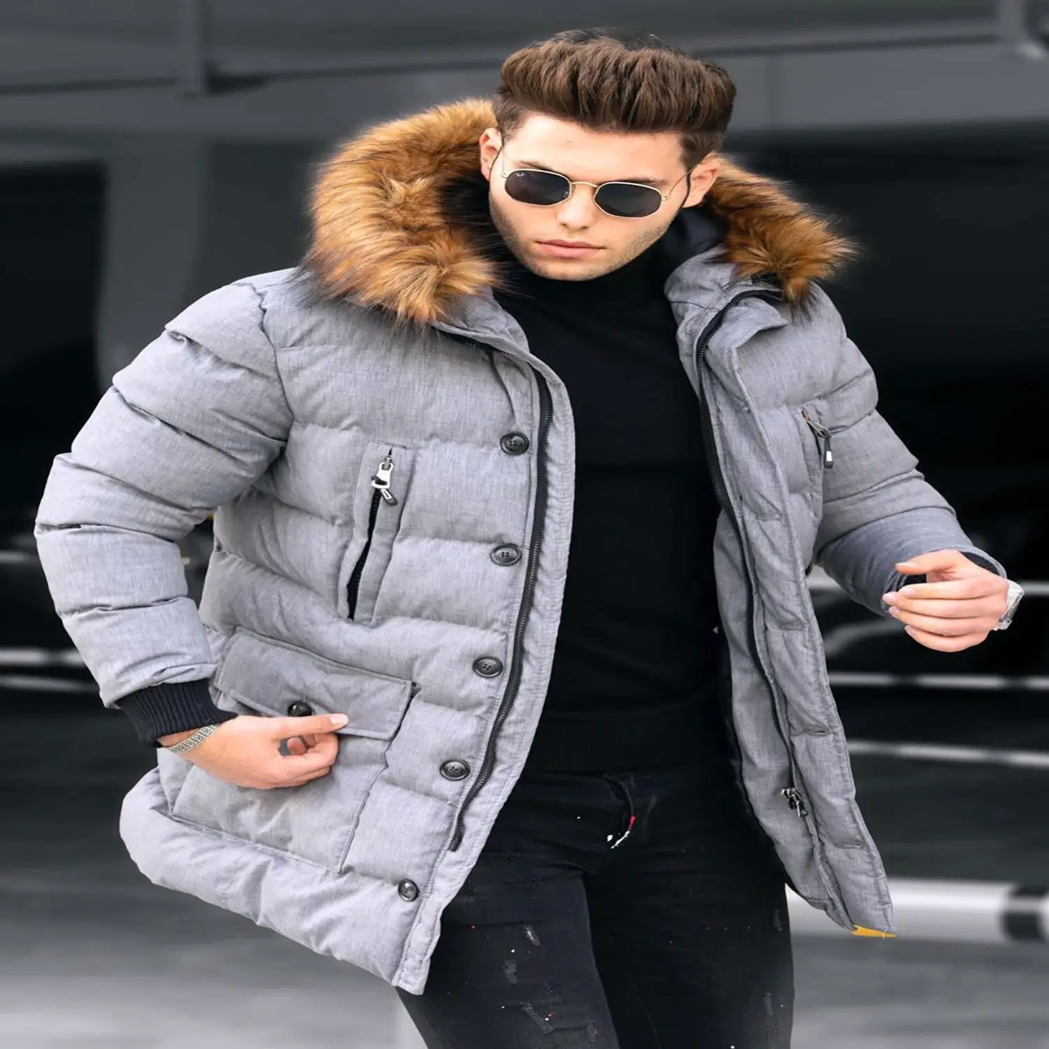 Male Long Inflatable Coat New style winter jacket men real fur collar hooded white duck down jacket thick down