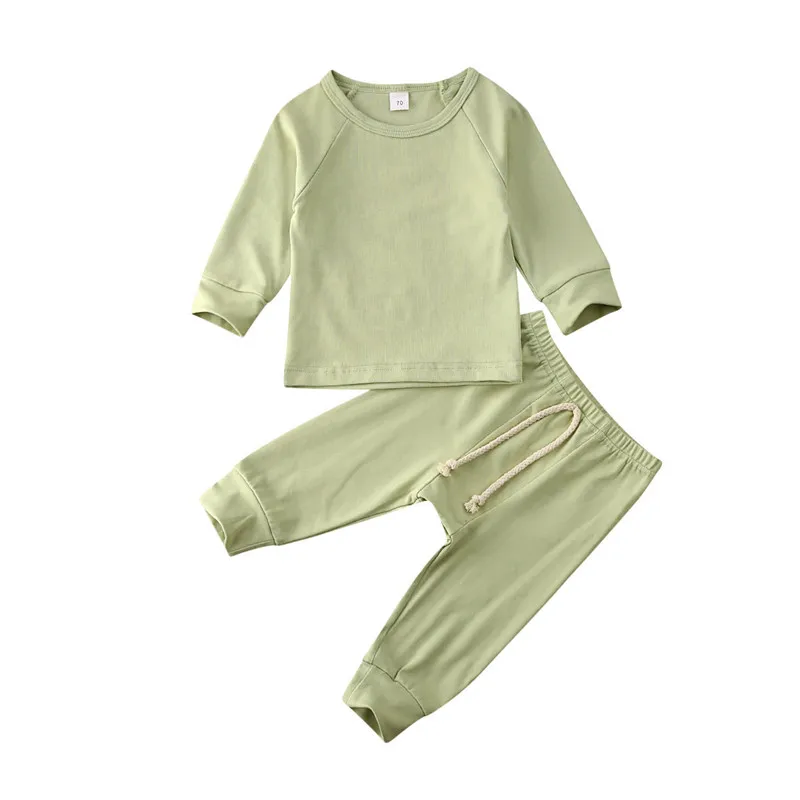 Light Green Одежда для новорожденных мальчиков и девочек от 0 до 24 месяцев однотонная цветная Пижама пижамный комплект, хлопковая одежда для сна Милая одежда для сна домашняя одежда - Цвет: Light Green