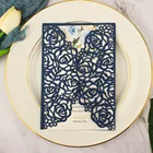 10 шт. элегантные бордовые темно-синие жемчужные бумажные лазерной резки розы свадебные пригласительные открытки для вечерние ринки на годовщину