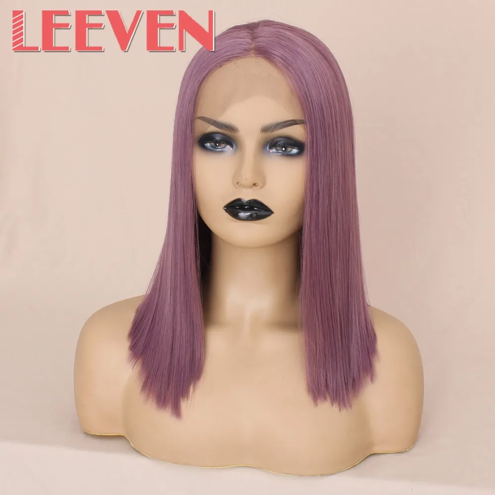 Leeven, 14 дюймов, короткий Боб, кружевные передние парики, розовый, 613 блонд, черные парики, синтетические, шелковистые, прямые волосы, парик для женщин