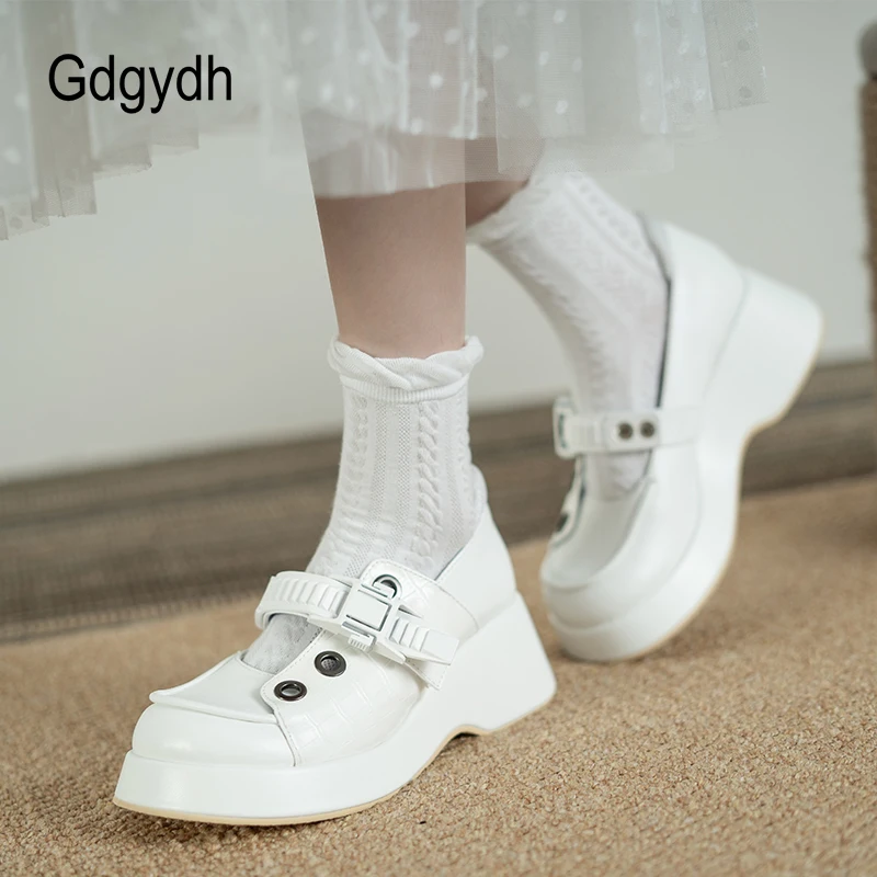 

Gdgydh Japanese JK Sweet Lolita Shoes Mary Jane Womens Platform Heels White Bit Toe Buckle Strap School Student Great Quality