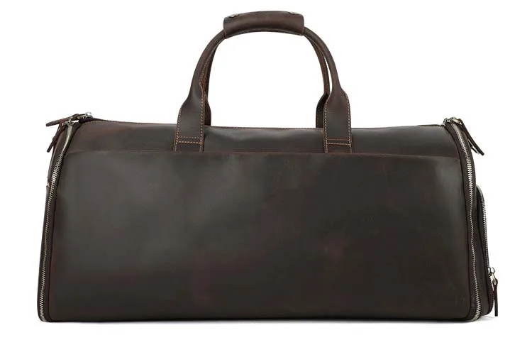 

New Fashion Brand Designer Business Trip Travel Bag For Man Outdoor Genuine Leather Shoe Duffel Bag Male Coffee Black