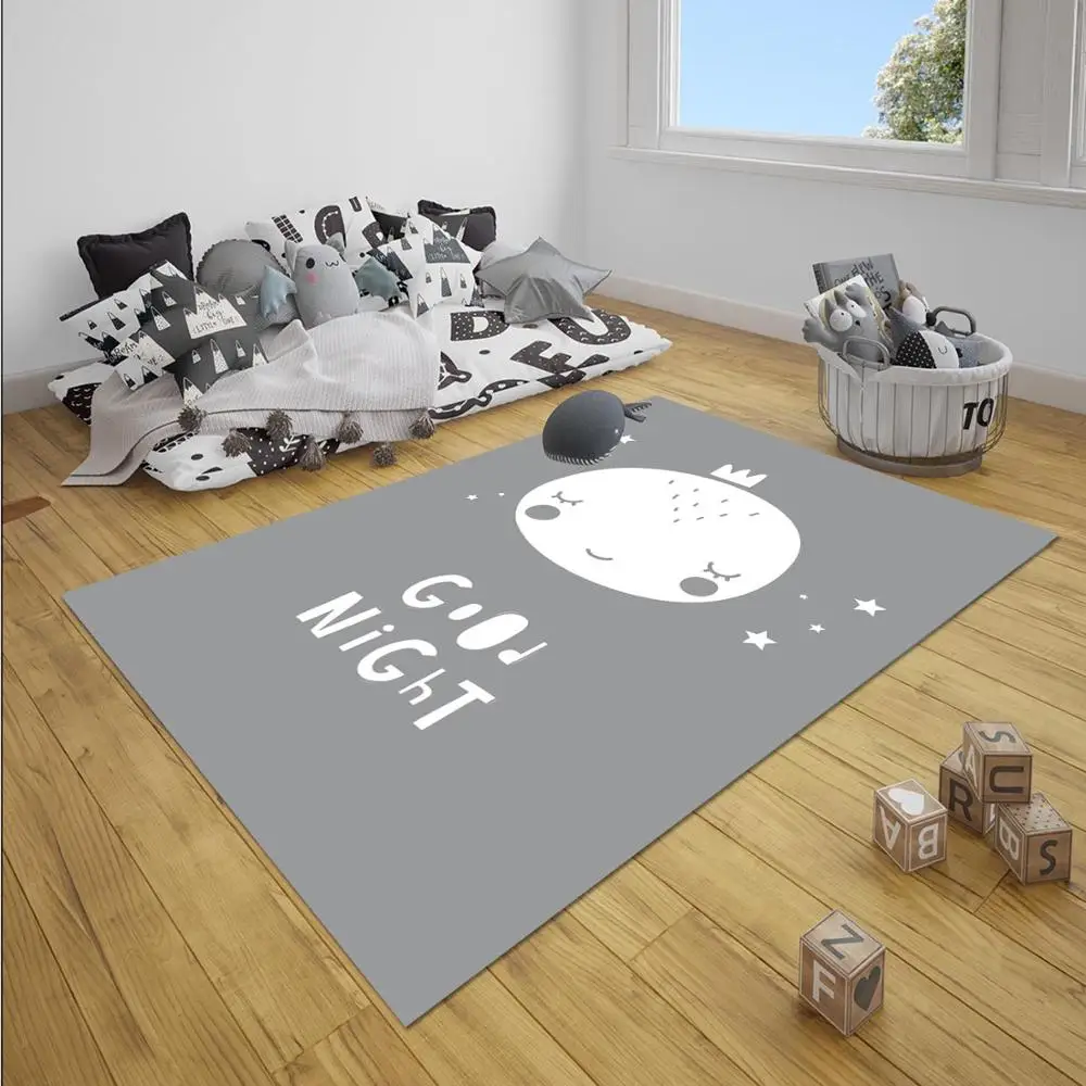 

Else Gray White Sleep Good Night Nordec Unisex 3d Print Non Slip Microfiber Children Baby Kids Room Decorative Area Rug Mat